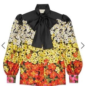 Gucci Degrade long sleeve twill blouse with tie neck in black 0/34